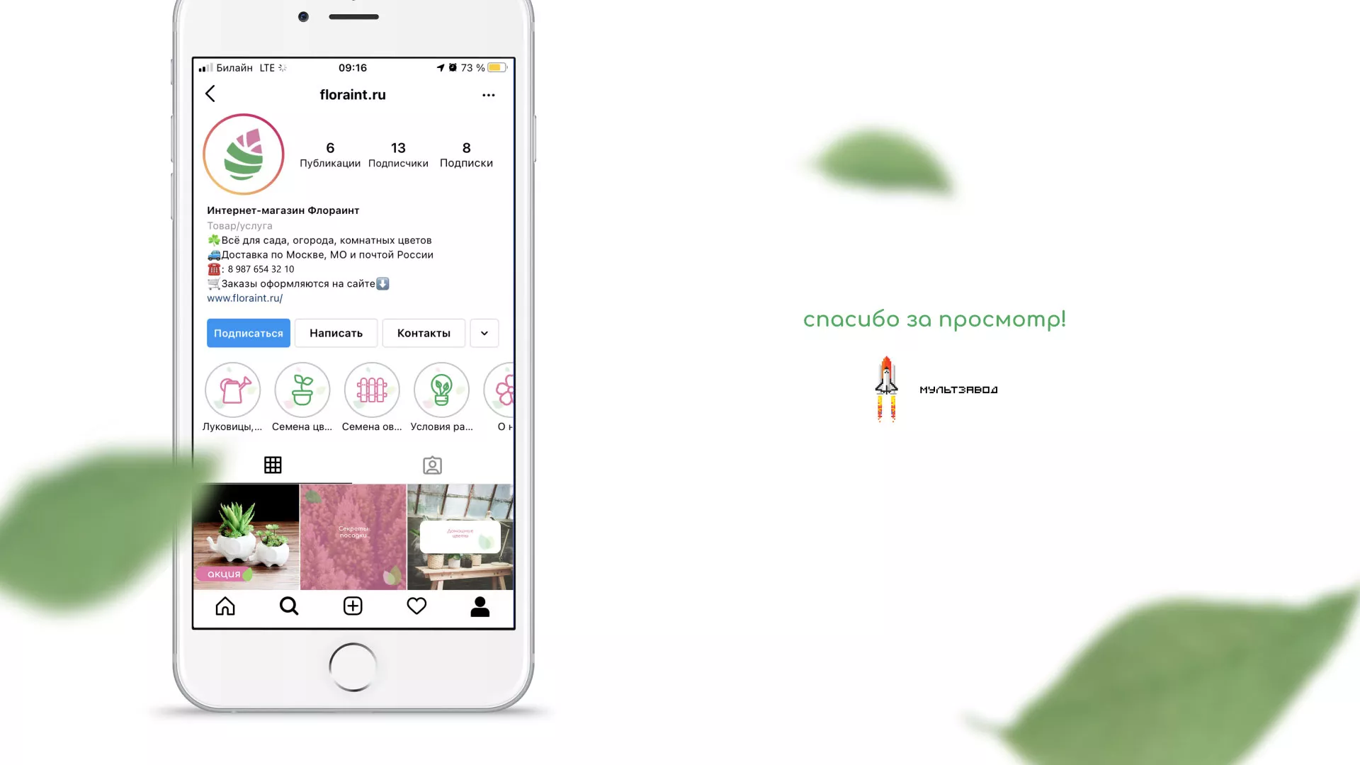 Разработка оформления профиля Instagram для магазина «Floraint» в Волоколамске
